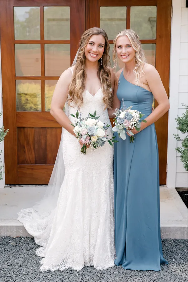 One-Shoulder Satin Bridesmaid David's Bridal Crepe Back Dress - Image 3