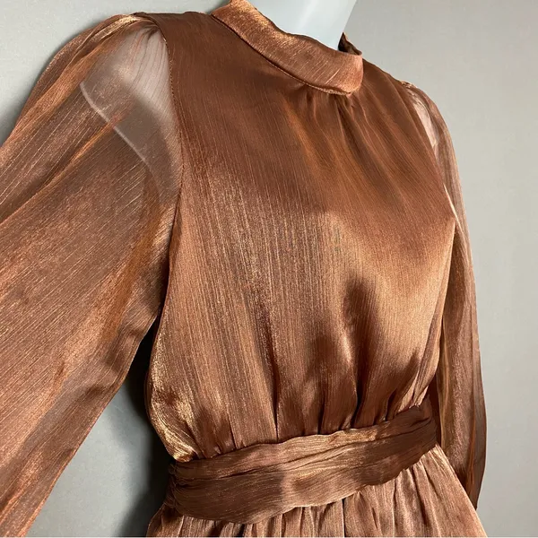 NWT‎ Lulus Dress Ideal Behavior Bronze Metallic Backless Tiered Mini Dress Small - Image 15