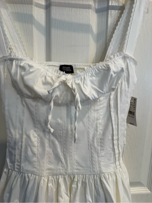 Beverly and Beck White Cotton Mini Sundress with Lace Straps - Image 6