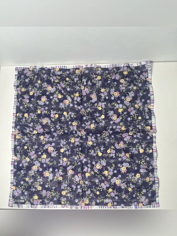 Kenzo Purple Floral Striped Cotton Square Scarf Handkerchief Neckerchief Bandana - Image 5