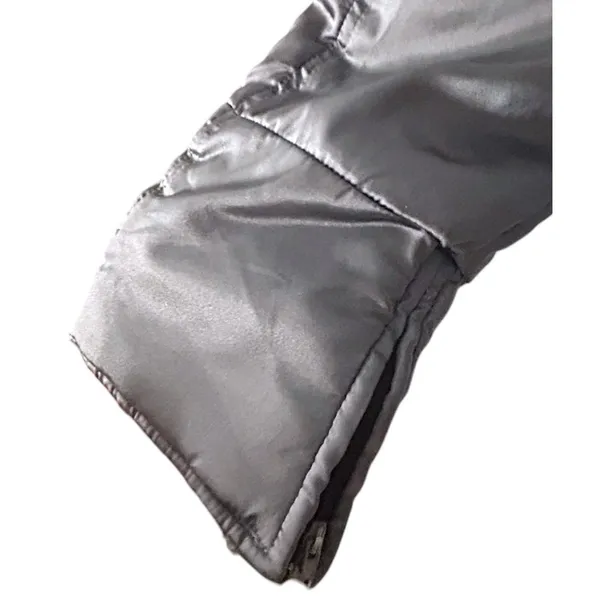 Womens Silver‎ Puffer Jacket Coat Faux Fur Trim Hooded Winter Cabincore Large - Image 9