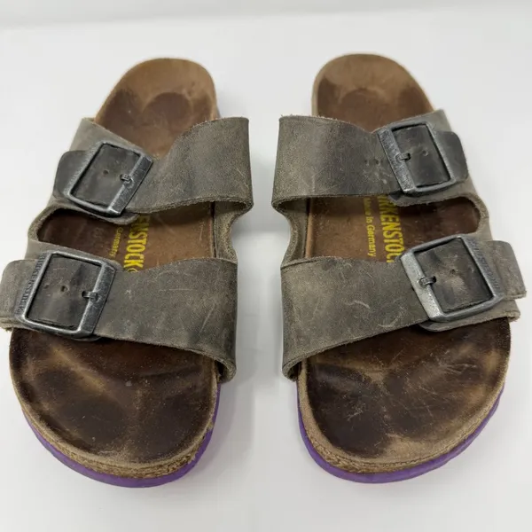 Birkenstock Arizona Leather Sandals Womens 38 Gray Purple Outdoor Gorpcore Birks - Image 2