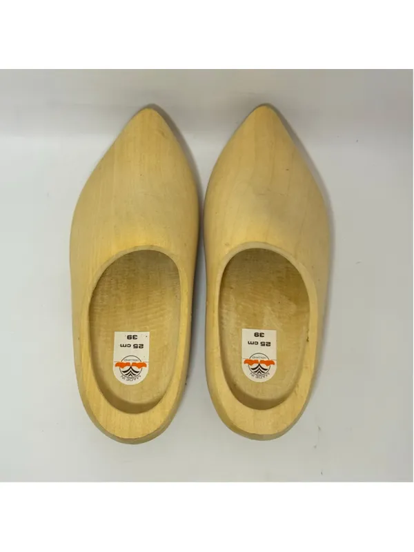 Dutch Holland Handmade Traditional Plain Solid Wood Wooden Clog Shoes Size 39 - Image 4