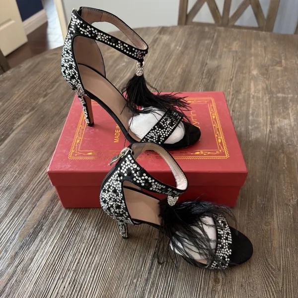 Azmodo Women's 37 Stiletto Heels wedding Rhinestones Tassel 6.5 prom formal - Image 4