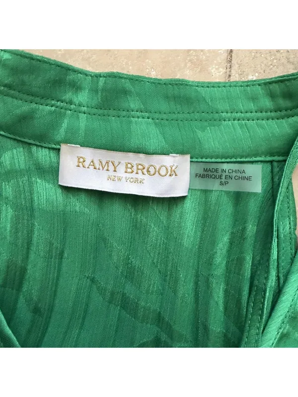 Ramy Brook Alex Pleated Blouse Halter Jacquard Garden Green Island Women's Small - Image 9