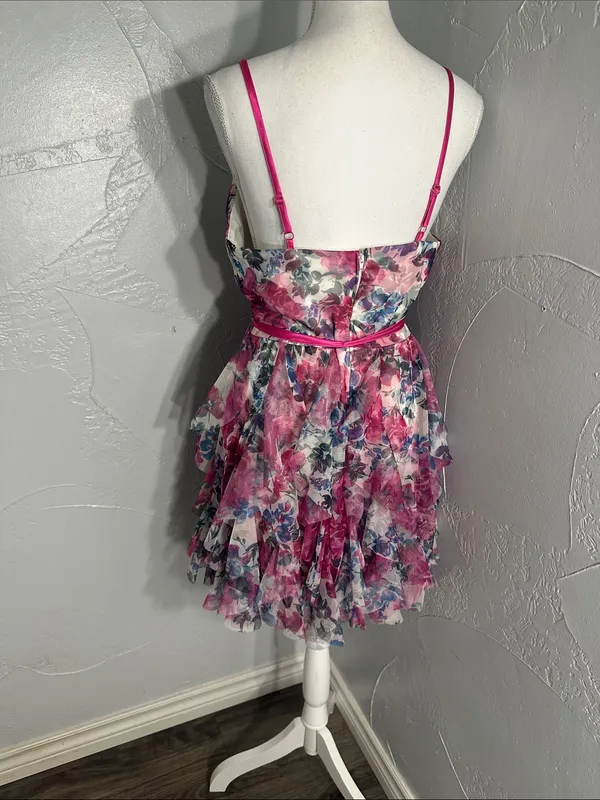 Pink Floral Tie-Waist Mini Dress - Image 7