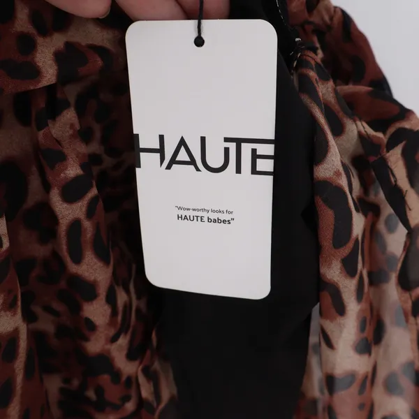 SHEIN Haute Leopard Print Halter Mini Dress Brown Ruffled Hem Size M - Image 3
