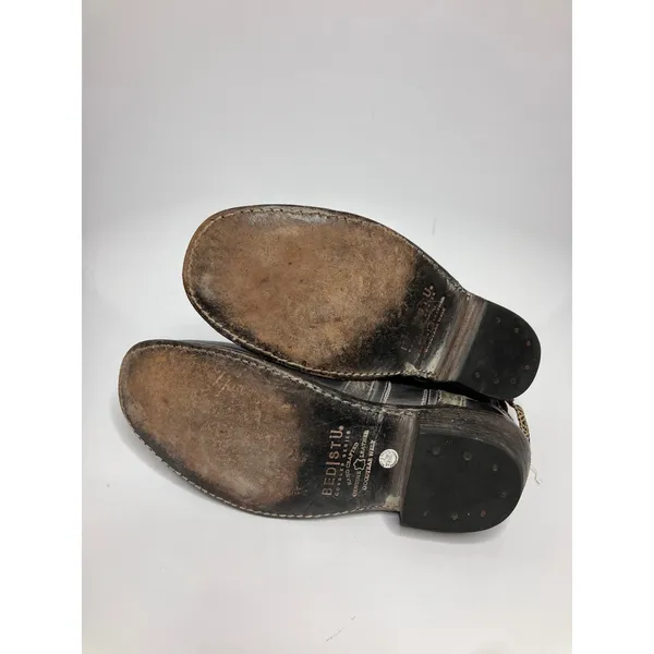 Bed Stu Cobbler Series Boots Womens 8 Black Good Distressed Leather Woven Trim - Image 5
