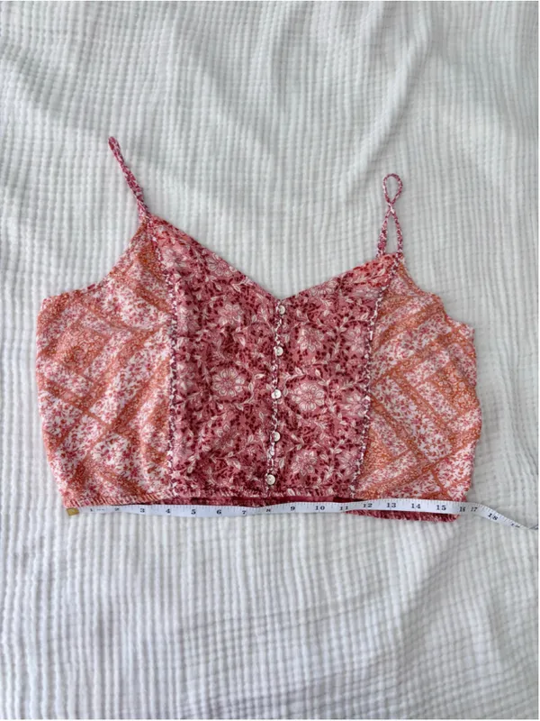 Women's American Eagle Floral Crop Top Size L Pink Orange - Image 7
