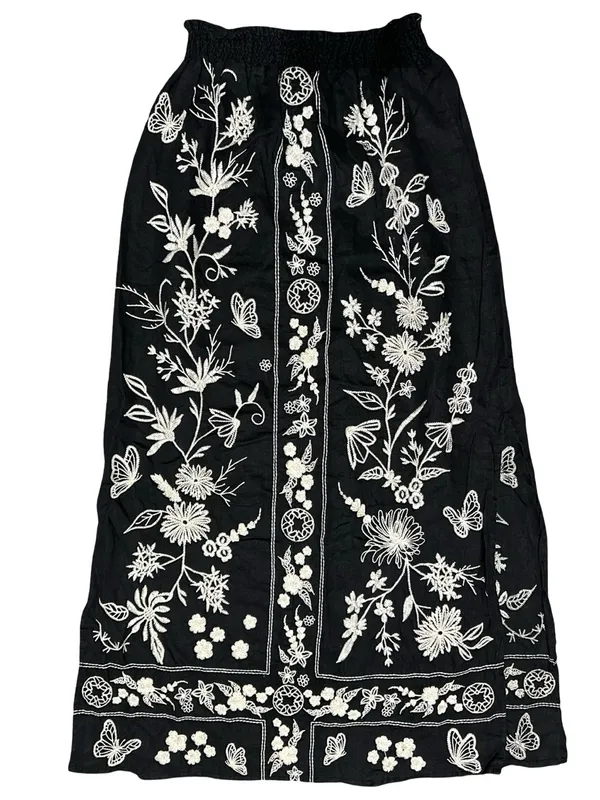 Johnny Was Women’s Size S Black White Embroidered Domingo High Slit Linen Skirt - Image 5