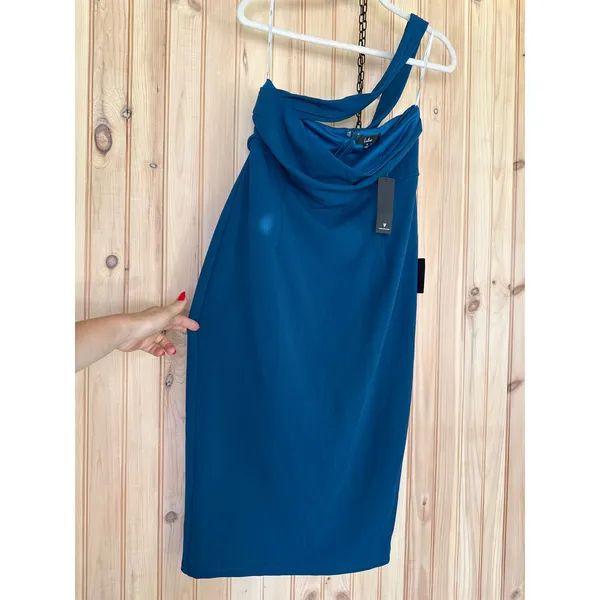 NWT Lulus Hold Your Attention Teal Blue One-Shoulder Sleeveless Midi Dress Sz XL - Image 4