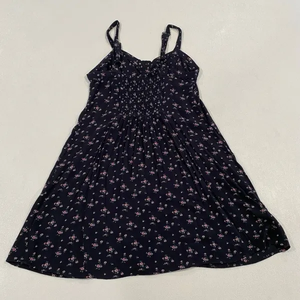 American Eagle Floral Babydoll Mini Dress Women Small Navy Button Front Sundress - Image 2
