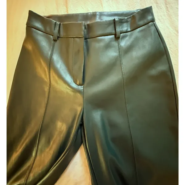 7 For All Mankind Faux Leather Pants Pine Green Straight Leg Womens Size Small - Image 6