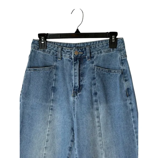 Dazy Barrel Leg Jeans Women Medium Blue Curved Seam Wide Leg Denim Streetwear - Image 5