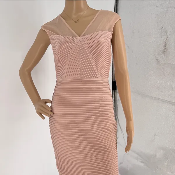 Calvin Klein‎ Womens Pink Ribbed Mesh V-Neck Cocktail Bandage Dress Size 2 - Image 5