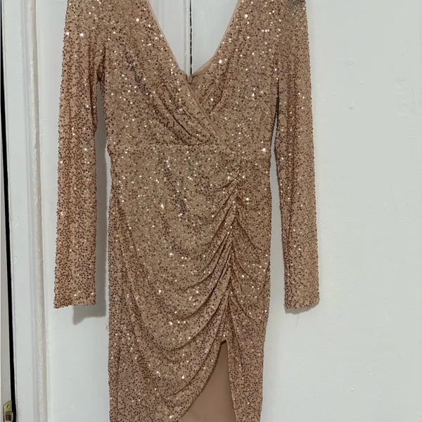 Aqua Gold Sequin Long Sleeve Dress Size S - Image 5
