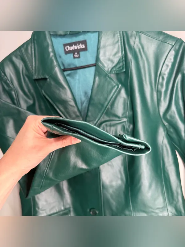 Chadwicks Vintage Y2K Deep Green 100% Leather Blazer Tailored Capsule Classic - Image 5