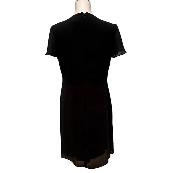 VTG 90s Elegant‎ Mock Jacket Sheath Dress 10 Black Beaded Floral Midi Modest - Image 4