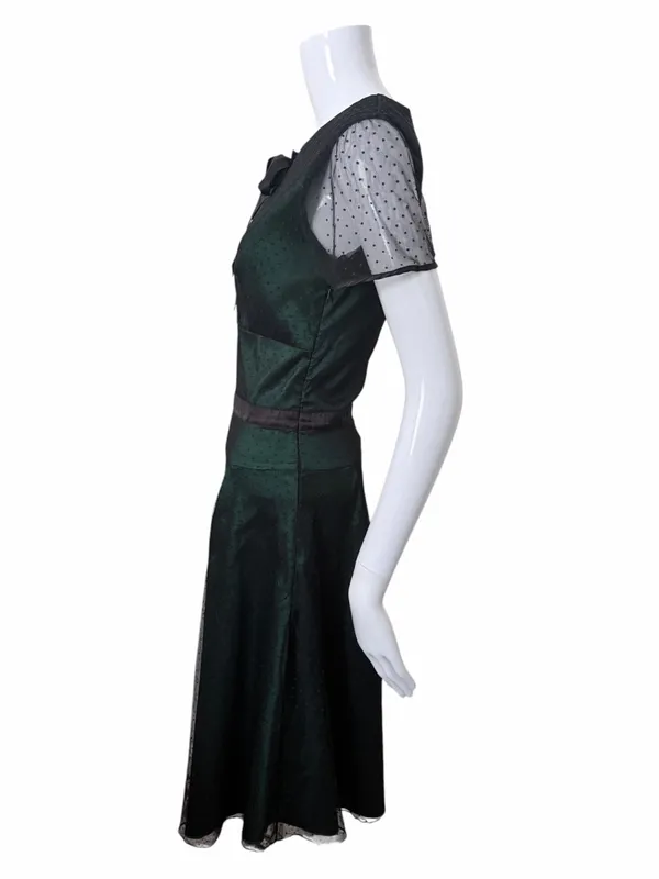 ModCloth Voodoo Vixen Taffeta Drop Waist Midi Dress Size UK Medium Emerald - Image 3