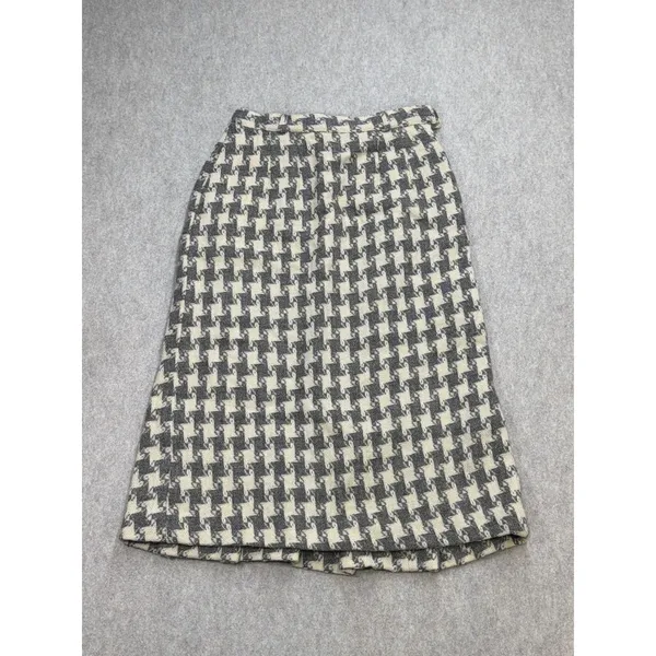 Vintage Houndstooth Skirt Women 26 Wool Grey Ivory Fairmont Sportswear Academic - Image 10