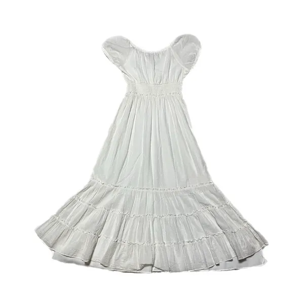 NWOT S Betsey Johnson Cotton Clip Dot Sweetheart Smocked White V-Neck Smocked Midi Dress - Image 3