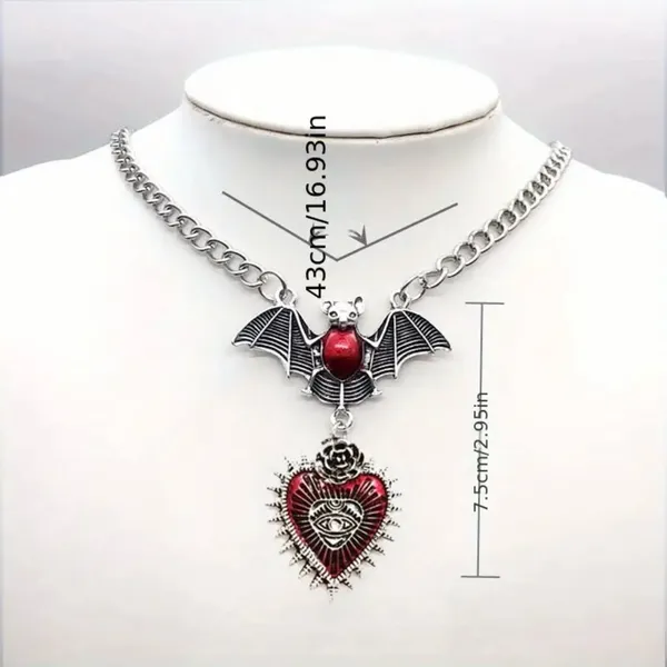 Gothic Red Bat Devil Eye Heart Pendant Silver Plated‎ Necklace Fashion Jewelry - Image 5