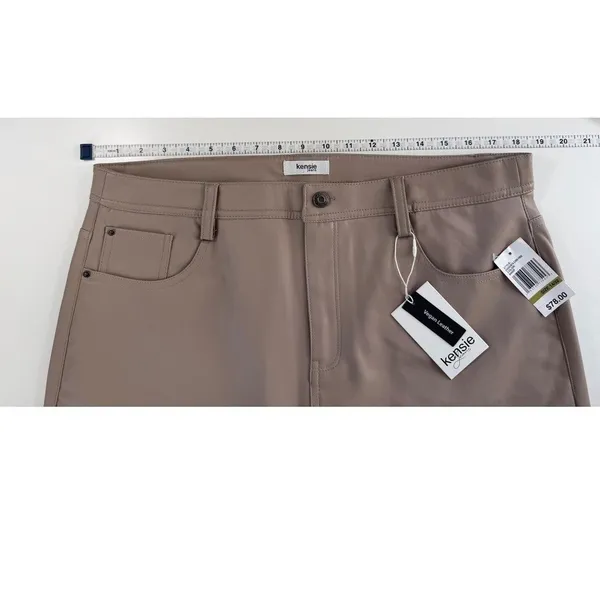 Kensie Jeans Taupe Beige Vegan Leather Mini‎ Skirt High Waist NWT 14 32 - Image 9