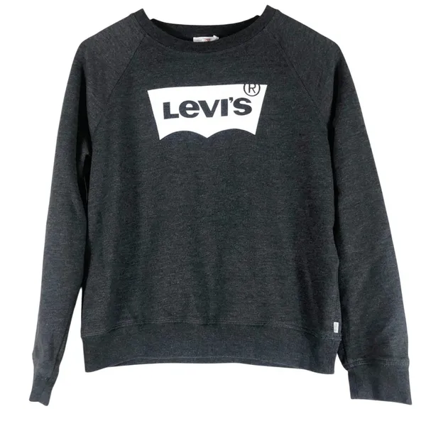 Levis Batwing Logo Graphic Sweatshirt Charcoal Heather Raglan Pullover Size M - Image 2