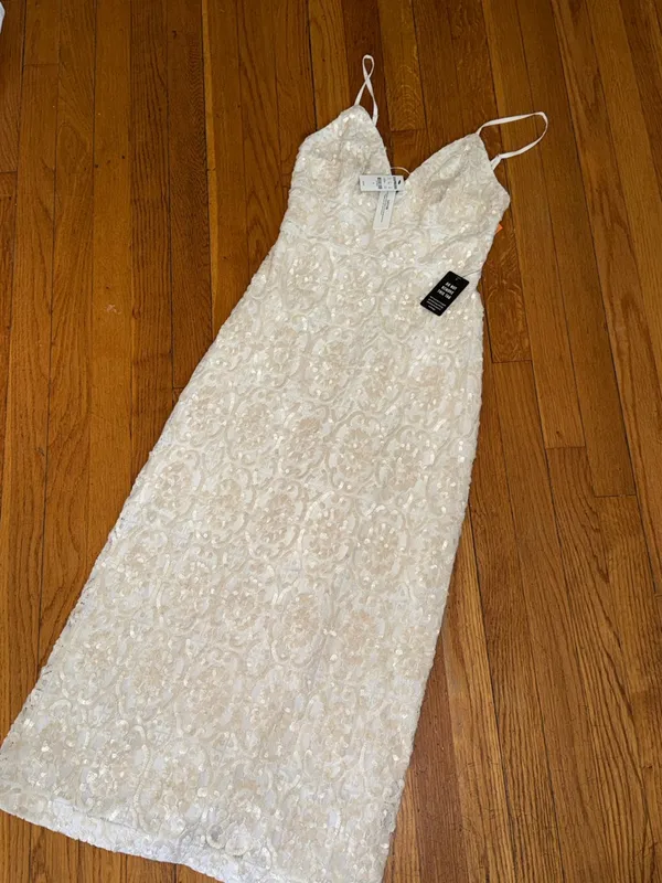 NWT express bridal ivory sequin embellished midi dress size 2 - Image 2