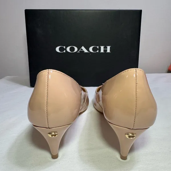 Coach Pumps Heels Women Nude Leather Pointed Toe Pumps w Gold Beaded Trim 8 - Image 6