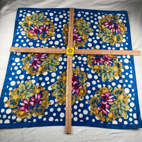 Berkshire‎ Blue Floral Polka Dot Scarf Wrap Made in Italy 33x33 - Image 6
