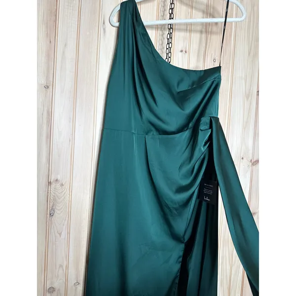 NWT Lulus Signature Elegance Emerald Satin One-Shoulder Maxi Dress Wedding Sz 1X - Image 5