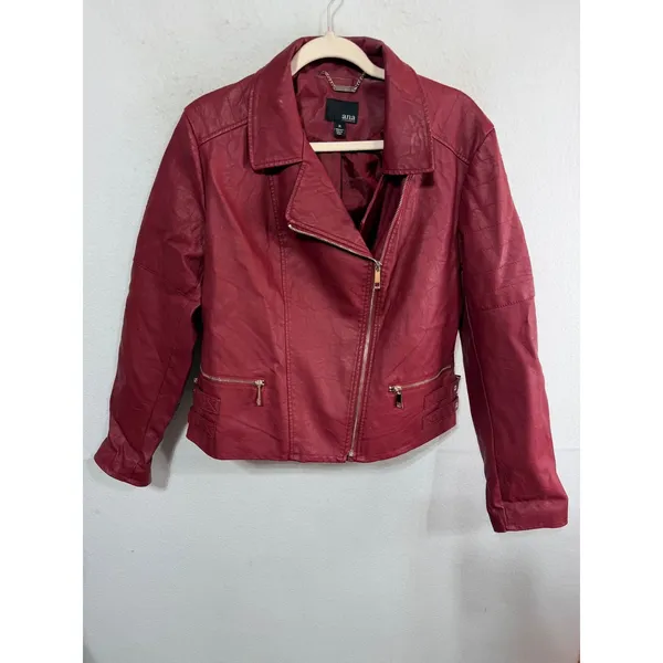 a.n.a Jacket Moto Faux Leather Women's XL Red Edgy 90s Streetwear Y2K Biker - Image 5