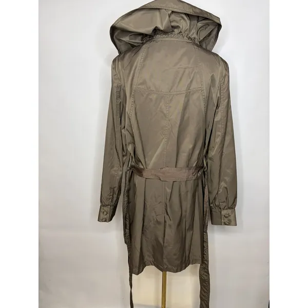 Vertigo Paris Womens XL Olive Taupe Ruffle Collar Belted Trench Coat Jacket - Image 4