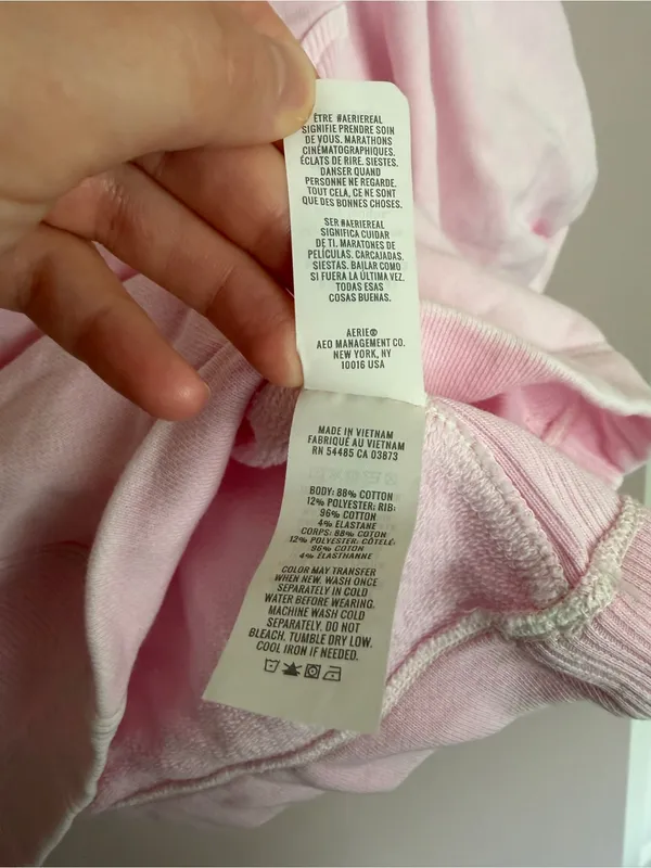Aerie Seams Right Light Pink Puff Sleeve Cropped Sweatshirt Top Medium - Image 5
