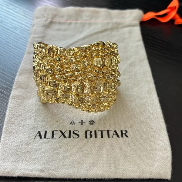 NWOT Alexis Bittar Shiny Gold Sculpted Statement Cuff Bracelet - Image 12