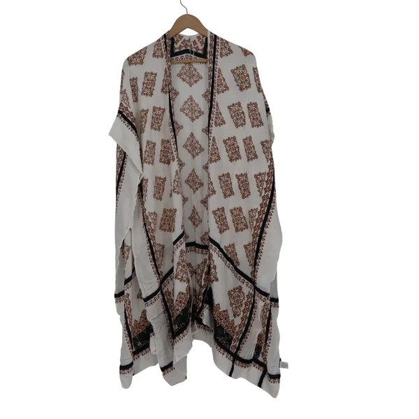 Modena Womens One Size Medallion Print Viscose Kimono Wrap White Rust Black - Image 2