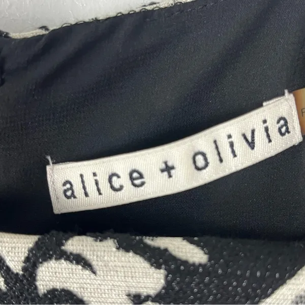 ALICE + OLIVIA Clyde Black White Exposed Back Zip A-Line Dress Size 12 Boho Chic - Image 3