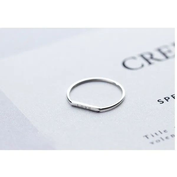 Boutique NEW Women's Dainty‎ White Gold-Plated S925 LOVE Bar Band Ring Size 7 - Image 10