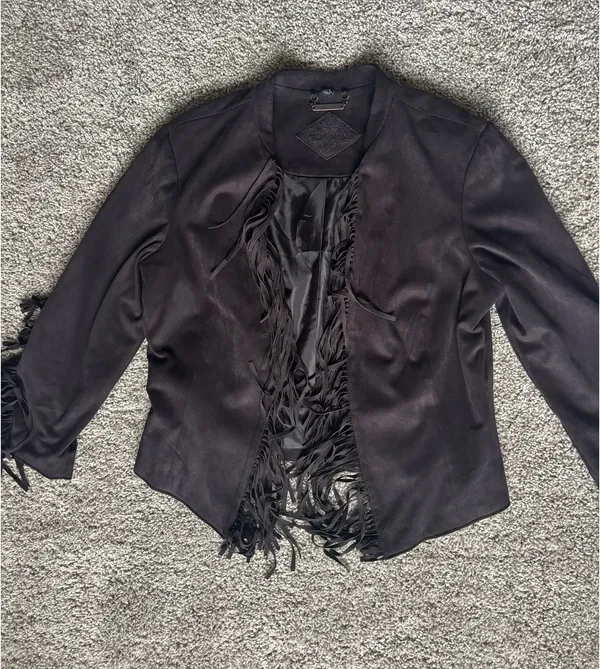 Jou Jou Black Suede Frindge Jacket Size M - Image 2