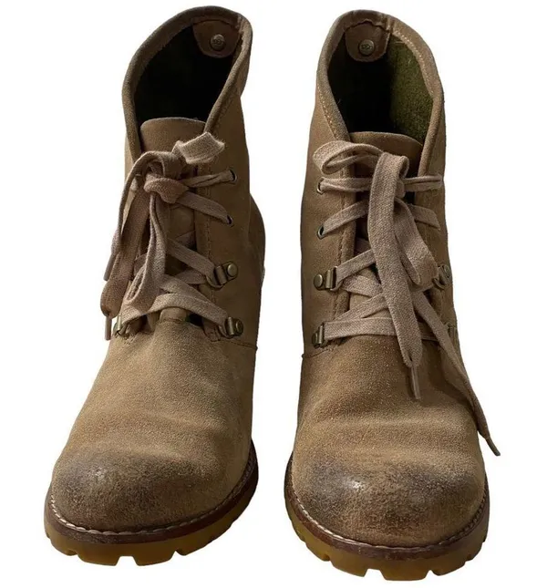 UGG Authentic Calynda Tan Mid Ankle Lace Up High Heel Boots Genuine Leather - Image 10