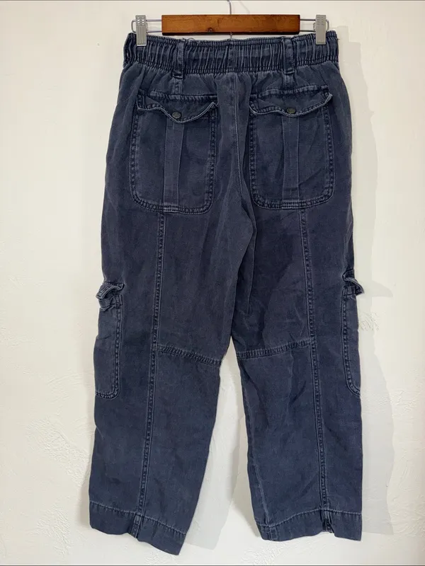 Zara Washed Blue Cargo Utility Pants XS Lyocell Cotton - Image 2