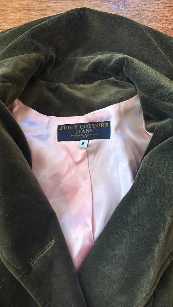 Juicy Couture vintage army green velvet trench coat - Image 2