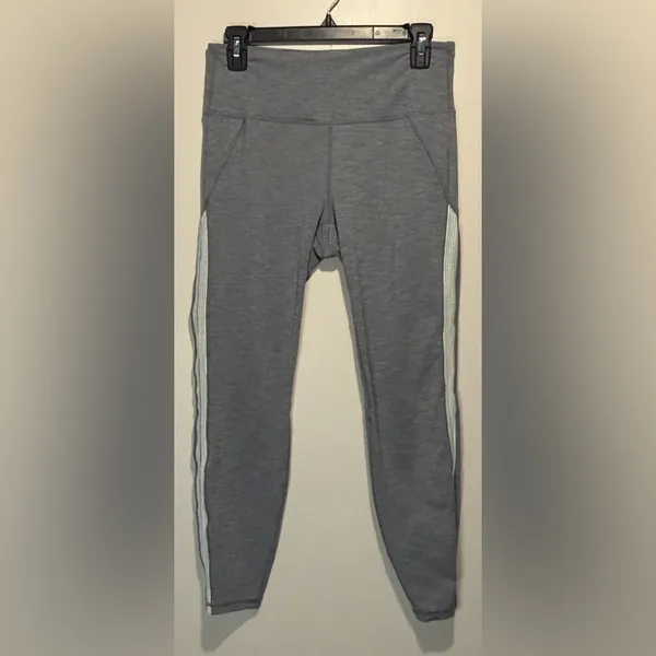 Athleta High Rise Chaturanga Leggings Heathered Grey White Side Stripe Size M - Image 2