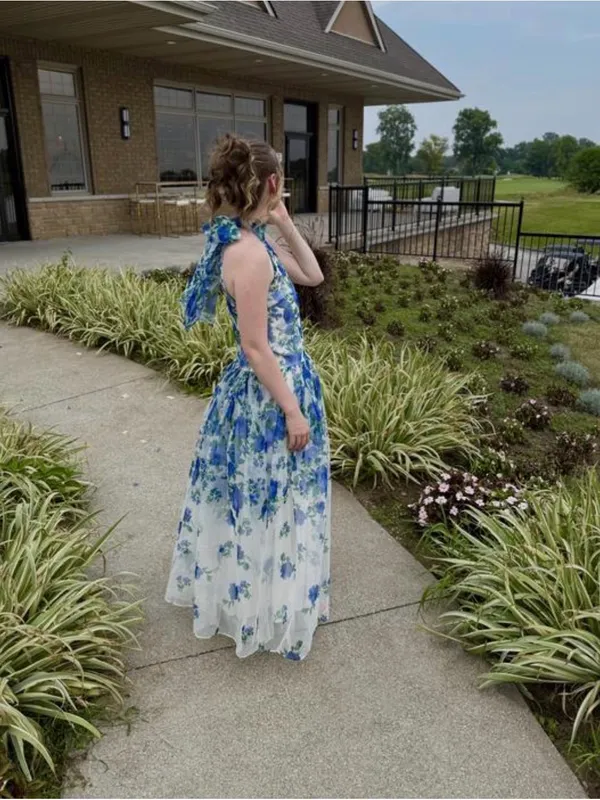 BHLDN Kendall High-Neck Scarf Floral Organza Maxi Dress Size Large - Image 3