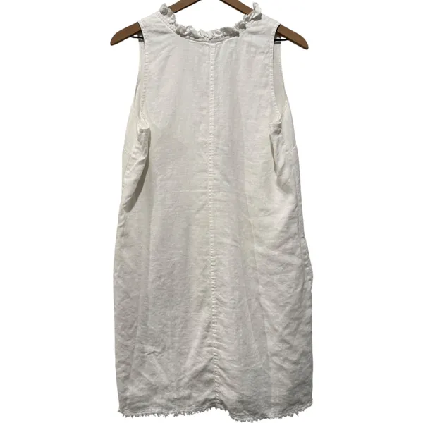Tommy Bahama Two Palms Linen Dress M White Ruffle Frayed V-Neck Coastal Resort - Image 2