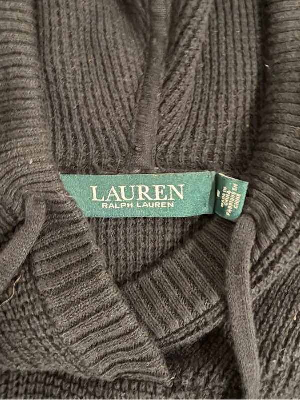 Lauren Ralph Lauren Women's Black Medium Hoodie Waffle Knit Sweater - Image 4