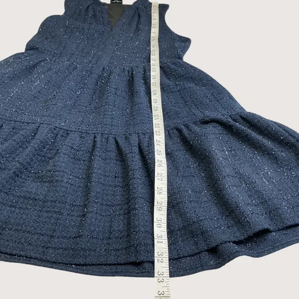 Amanda Uprichard Navy Blue Metallic Tweed Tiered Mini Dress‎ XS Split V-Neck - Image 9