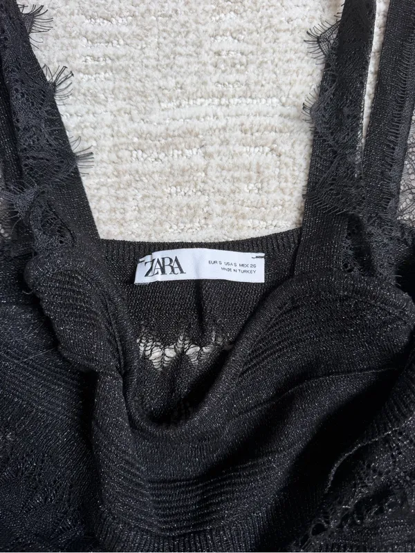 Zara Black Lace-Trim Knit Cowl Tank - Image 4