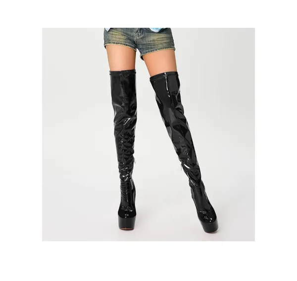 Over the Knee Boots,Women's Thigh High boots Stiletto Heel Zipper Round Toe Boots Unisex Party Boots - Image 3
